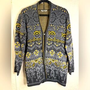 Dore’ Gray & Yellow Warm Cardigan Western Boho Hippie Women’s Medium
